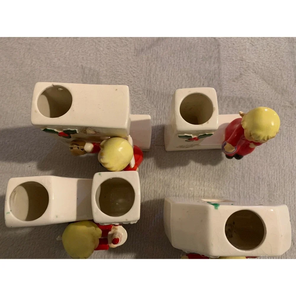 4 Napco NOEL Christmas Angel Candle Holder Wall Pocket Figurines 1956 Japan VTG